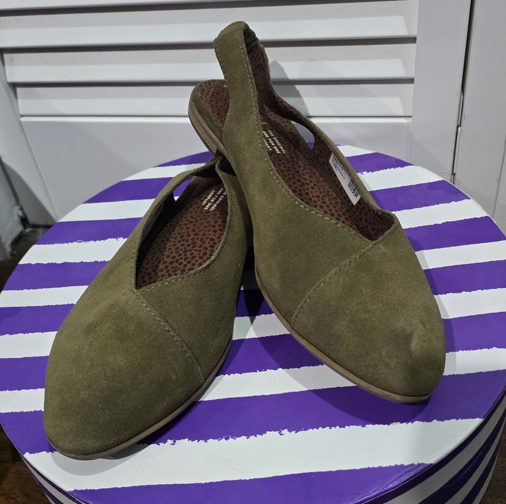 Toms Alene Olive Suede Women's Slingback Flats, 9 - New Without Tags